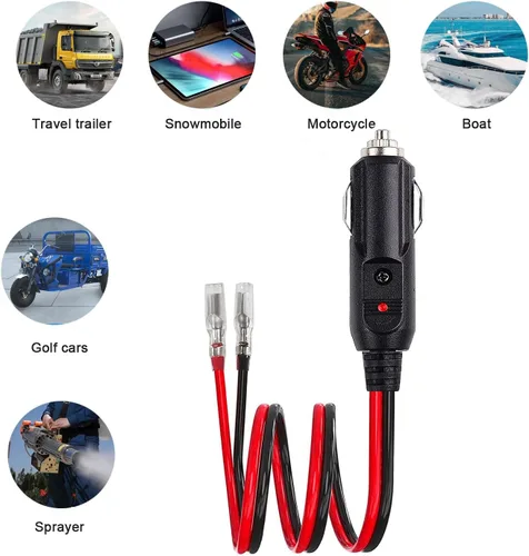 Vista 6 de Enchufe de encendedor de cigarrillos de 12 V con cables, conector macho resistente de 12 voltios, fuente de alimentación de 15 y 20 amperios