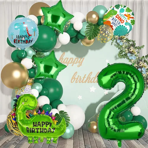 Vista 5 de 7 globos de dinosaurio, globos de aluminio de aluminio de tereftalato de polietileno con número de cumpleaños, suministros de fiesta de dinosaurio