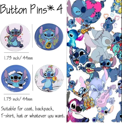 Vista 6 de EMISOO Stitch Merchandise Stuff Set de regalo para niñas, bolsa con cordón de dibujos animados de Stitch Anime, cordón para llavero, pulseras