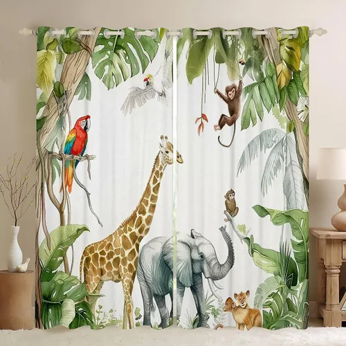 Vista 27 de Feelyou Cortinas opacas con estampado de leopardo para dormitorio, sala de estar, safari, cortinas de oscurecimiento de habitación con purpurina