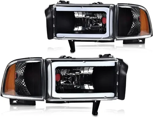 Vista 22 de G-PLUS - Par de faros delanteros led para circulación diurna, lente transparente, carcasa negra, reflector ámbar