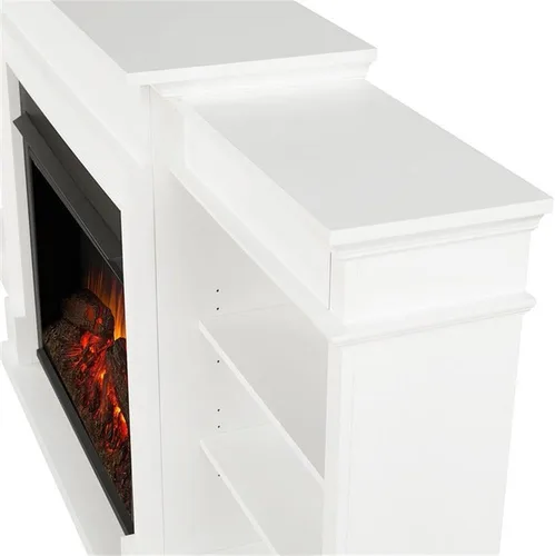 Vista 8 de Bowery Hill Soporte de TV con Chimenea Eléctrica de Madera Moderna de 92 pulgadas de ancho con repisa y control remoto, cable de alimentación de 6