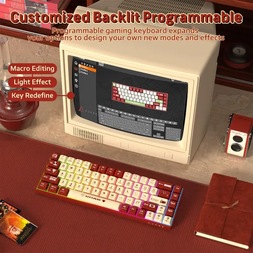 Vista 7 de ATTACK SHARK AK680 - Teclado mecánico para juegos 60% con cable, intercambiable en caliente, retroiluminación RGB arcoíris, impresión UV y control