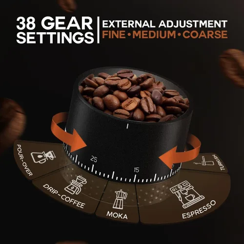 Vista 4 de Molinillo de café de rebaba - Molinillo de espresso portátil con molino cónico de acero inoxidable para viajes, camping - Molinillo de granos