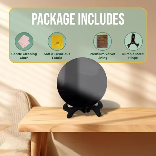 Vista 5 de Espejo rascador de obsidiana negra de 2.37 pulgadas con soporte, cristal curativo espiritual para brujería, meditación y adivinación de energía