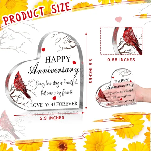 Vista 2 de Yulejo Regalo cardenal de feliz aniversario para mujeres, regalo de aniversario de boda acrílico para ella, él, pareja, esposa, marido, novia, novio