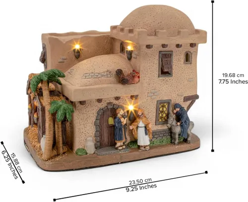 Vista 4 de Bethlehem Inn Pueblo de Navidad de porcelana con luces LED