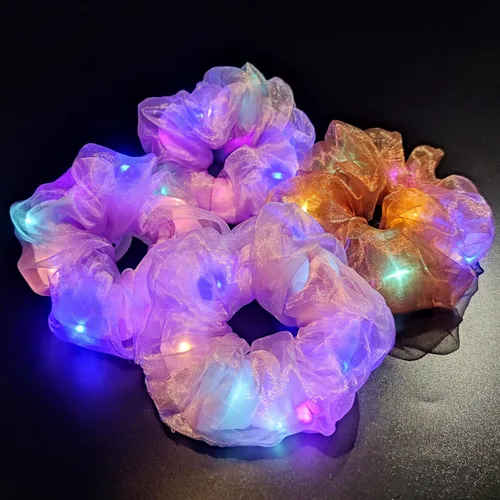 Vista 9 de Scrunchies LED, 18 piezas multicolor que brillan en la oscuridad suministros de fiesta, recuerdo de fiesta de neón, accesorios de festival rave