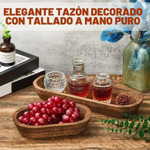 Vista 5 de Tessco 2 Piezas Cuencos de Masa de Madera para el Hogar Pan Rústico Cuenco Largo de Madera para Cocina Mesa de Comedor Decoración del Hogar