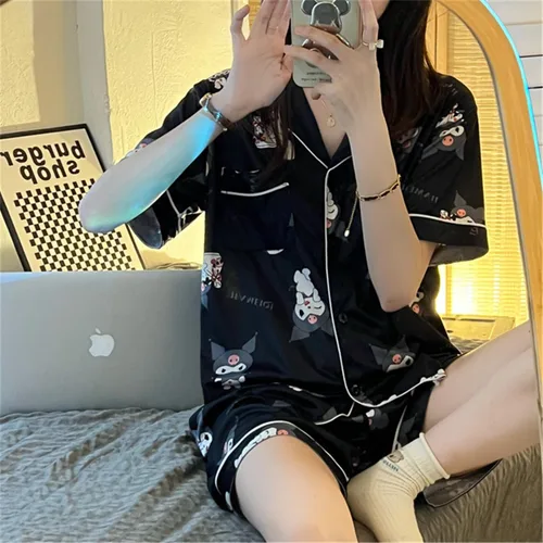 Vista 2 de Pijama Kawaii de dibujos animados para mujeres y niñas, ropa de dormir, camisa de manga corta con pantalones cortos, conjuntos de pijama de 2 piezas