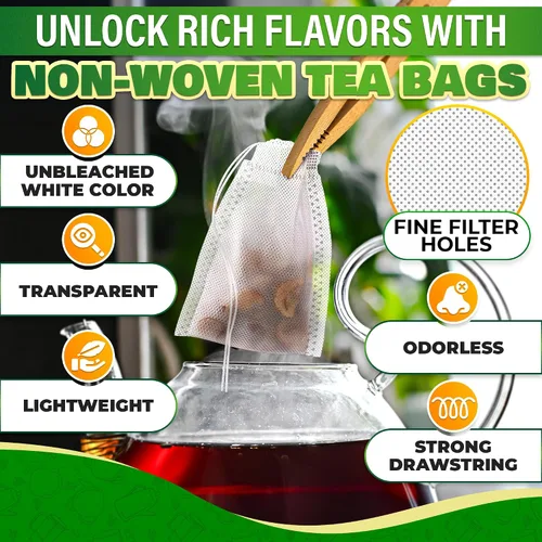 Vista 3 de 400 bolsas de té desechables para té de hojas sueltas, bolsas de té reutilizables de 3.62 x 2.76 pulgadas hechas de material no tejido sin