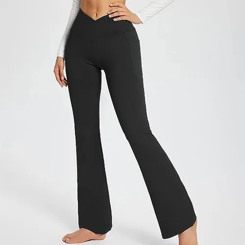 Vista 2 de Pantalones casuales para mujer, corte de bota, para yoga, otoño, 2023, de cintura alta, acampanados, para entrenamiento, palazzo, atlético, pierna