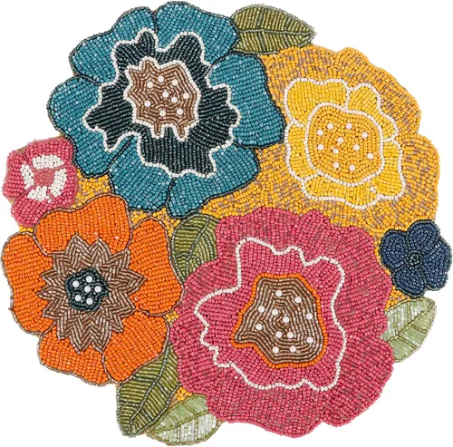 Vista 31 de Manteles individuales de 13 pulgadas con cuentas redondas para mesa de comedor - Manteles decorativos con cuentas de vidrio y respaldo de algodón