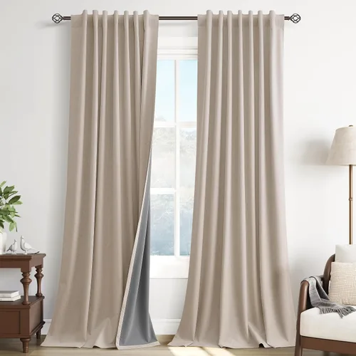 Vista 19 de Guken Cortinas opacas de lino, 2 paneles rústicos, elegantes, 100% opacas, con aislamiento térmico, banda de ganchos y trabilla trasera, 52 x 84