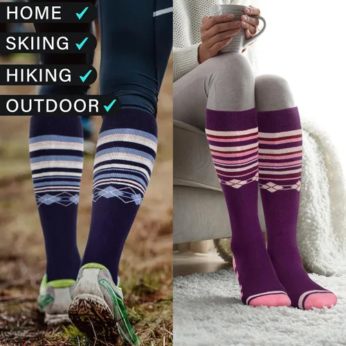Vista 6 de Calcetines de esquí de lana merina, térmicos, hasta la rodilla, para invierno, snowboard, deportes para hombres y mujeres