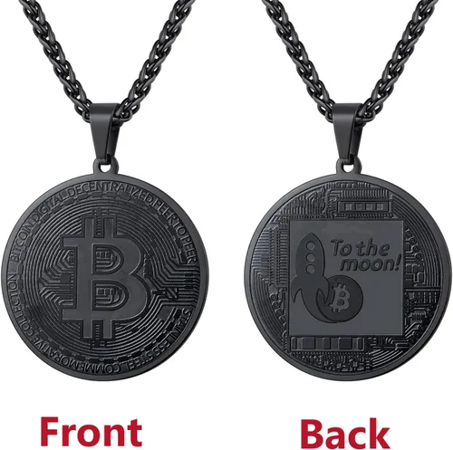 Vista 2 de U7 Medalla de Moneda Colgante Acero Inoxidable 18K Chapado en Oro Bitcoin Joyería Digital Criptomoneda Blockchain Bitcoin Collares
