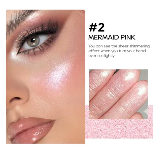 Vista 2 de Paleta de Polvo de Iluminador Rosa Horneado, Paleta de Polvo de Iluminador de Maquillaje Acabado Sutil y Brillante Iluminadores Faciales