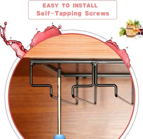 Vista 2 de FOMANSH Soporte para Copas de Vino - Organizador de Metal para 2 Paquetes de Copas de Vino con Tallo para Debajo del Gabinete, Colgador para Bar