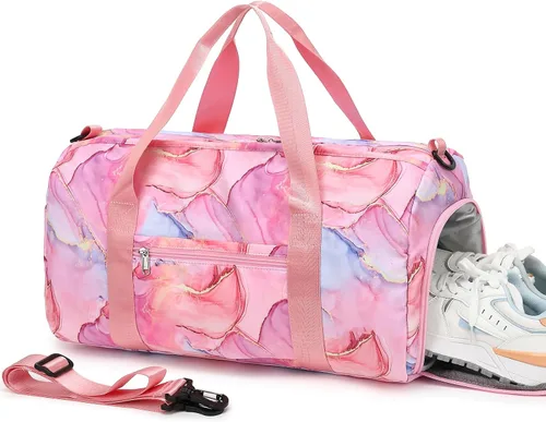 Vista 9 de BLUBOON Bolsa de lona para niñas y niños, bonita bolsa de gimnasio con compartimento para zapatos y separación húmeda, bolsa de viaje deportiva