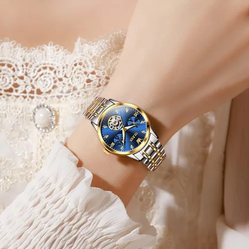 Vista 3 de OLEVS Tourbillon - Relojes automáticos de lujo con diamantes de cuerda automática, reloj de pulsera de acero inoxidable, impermeable, luminoso