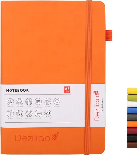 Vista 14 de Cuadernos forrados para diario, con lazo para bolígrafo. Cuadernos de tapa dura para trabajo, papel grueso de 100 Gsm con bolsillo
