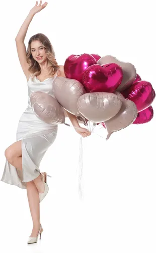 Vista 6 de Giga Gud 30 globos de papel de aluminio, de 18 pulgadas, rosa intenso y rosa macarrón, con tema de amor, perfectos para proponer matrimonio, boda
