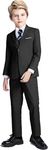 Vista 4 de Traje de 5 piezas para niños, conjunto de chaleco y pantalones de esmoquin con corbata para niño formal