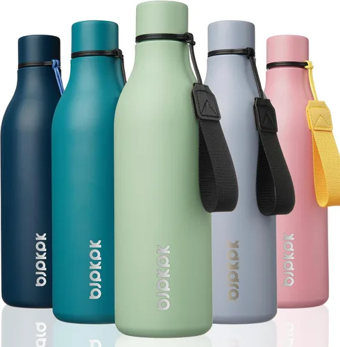 Vista 70 de BJPKPK Botellas de agua aisladas, botella de agua de metal de acero inoxidable de 12 onzas con correa, sin BPA a prueba de fugas, jarras, tazas