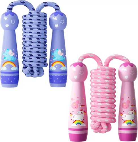 Vista 13 de Cuerda de saltar para niños, cuerda de saltar trenzada de algodón ajustable con mango de madera para niños pequeños, fitness, entrenamiento Gato