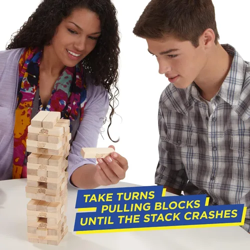 Vista 5 de Hasbro Gaming Jenga Game El juego original de bloques de madera con bloques de madera auténtica Torre apilable A partir de 6 años 1 o más