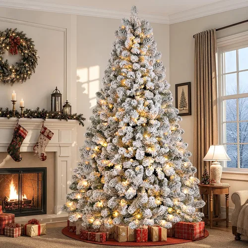 Vista 7 de SHareconn - Árbol de Navidad artificial preiluminado de abeto nevado de 6 pies, color rosa