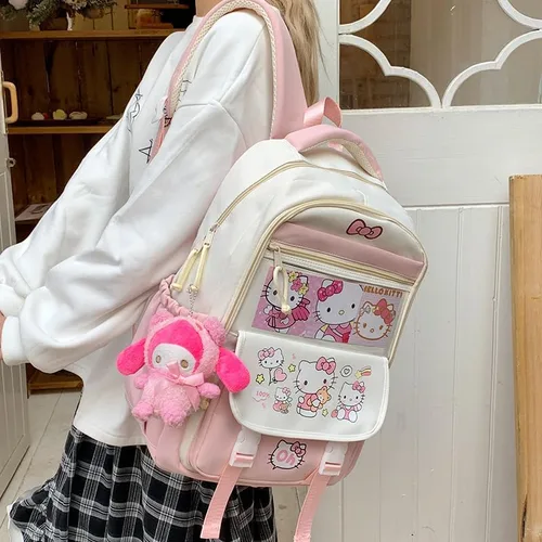 Vista 2 de Linda mochila kawaii, bolso Y2k Cutecore estético Grunge coquette Harajuku 2000s Bookbag diario senderismo, Rosado, Mochila Kawaii Cutecore Daypack