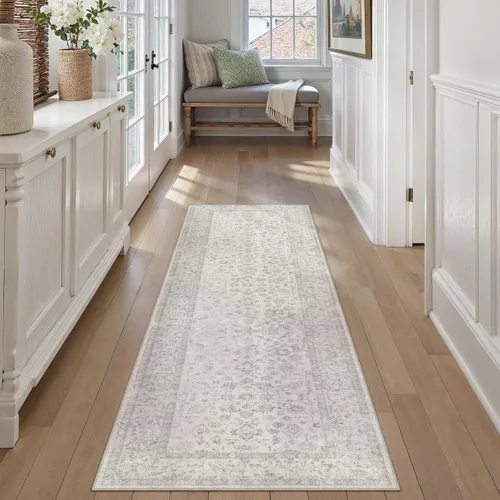 Vista 114 de PureCozy Alfombra de área beige de 2 x 3 pulgadas, lavable, vintage, pequeña, para entrada, cocina, suave, retro, floral, de pelo bajo, tapete