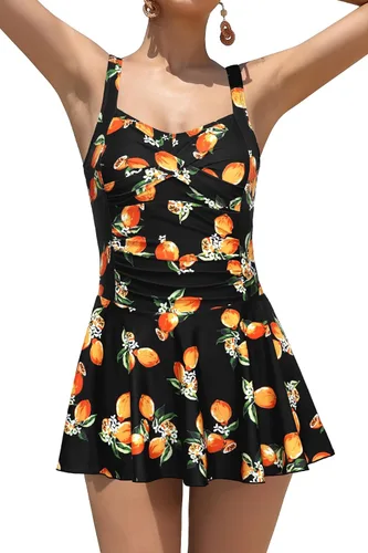Vista 49 de SHEKINI Traje de baño de una pieza con falda fruncida cruzada para mujer Vestido de baño Traje de baño Albaricoque - Bw