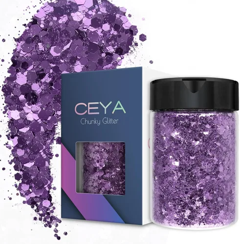 Vista 14 de Ceya Juego de purpurina gruesa de 32 colores, 11.28 onzas/11.29 oz de purpurina para manualidades en polvo mezclado con copos gruesos y finos cada