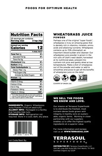 Vista 2 de Jugo de hierba de trigo en polvo (orgánico), de Terrasoul Superfoods