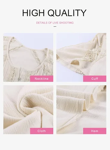 Vista 4 de Dokotoo - Blusa informal de manga corta con cuello en V de encaje de ganchillo para mujer