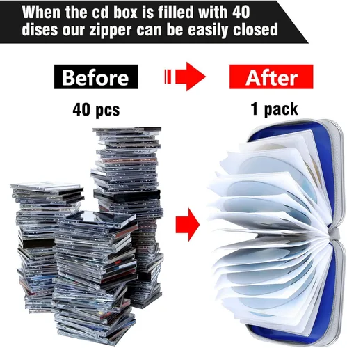 Vista 4 de Siveit Funda para CD, capacidad para 40 unidades, para CD/DVD, cartera, de plástico duro, para discos de DVD, carpeta de almacenamiento para Azul
