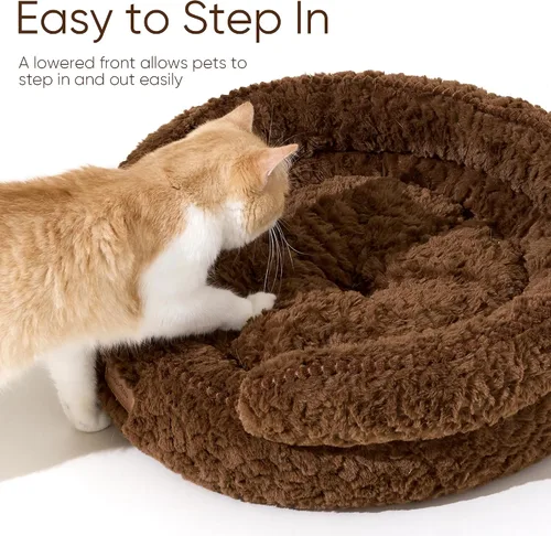 Vista 4 de FUKUMARU Cama para gatos de interior, cama para perros pequeños, lavable Marrón