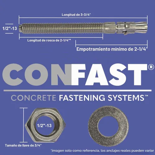 Vista 2 de CONFAST Anclaje de cuña de 1/2" x 3-3/4" chapado en zinc (caja de 25)