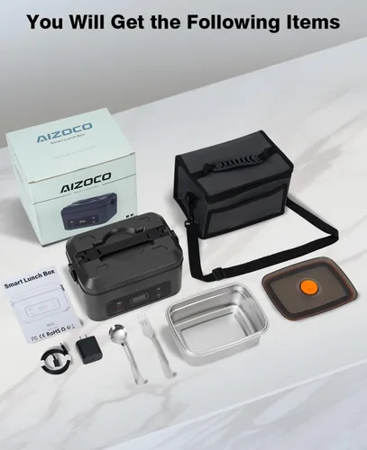 Vista 9 de Fiambrera eléctrica inalámbrica para adultos, lonchera calentada a pilas con calefacción de 5 lados, calentador de alimentos portátil con recipiente