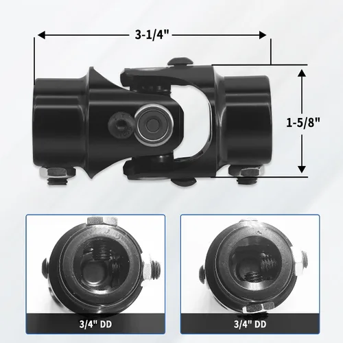 Vista 3 de 3/4" DD X 3/4" DD Junta Universal de Dirección Recubierta en Polvo Eje de Dirección Universal Negro