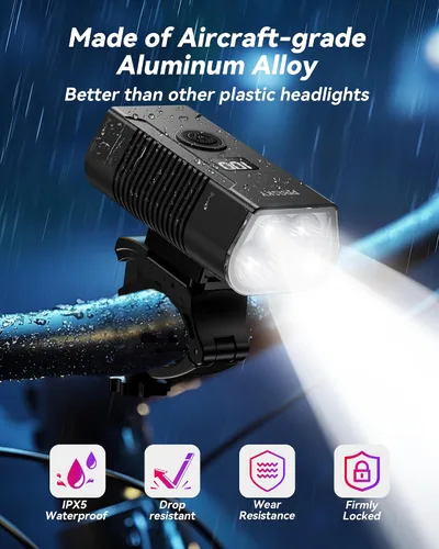 Vista 5 de Luces LED para bicicleta, 2025, nuevo faro de bicicleta, luz de bicicleta recargable USB-C, luces de bicicleta impermeables de aleación de aluminio