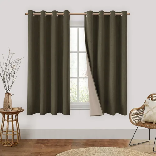 Vista 23 de HOMEIDEAS Cortinas 100% opacas beige de 63 pulgadas de largo, mezcla de lino con textura de oscurecimiento, cortinas con aislamiento térmico