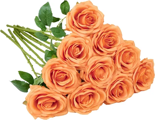 Vista 44 de 10 rosas artificiales abiertas, tallos de rosas artificiales para arreglos de boda, ramo de novia, centro de mesa, flores de seda sintética falsas