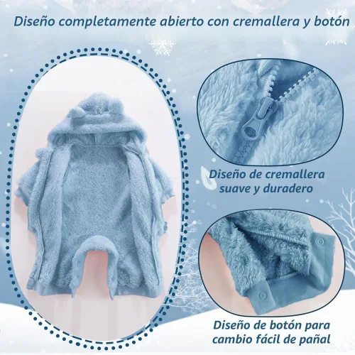 Vista 2 de AiWMGL Traje de oso para bebé recién nacido, traje de forro polar con capucha para invierno Azul