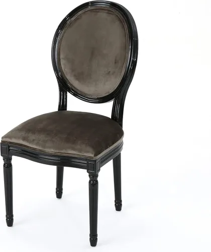 Vista 6 de Christopher Knight Home Camille - Sillas de comedor tradicionales de terciopelo, juego de 2 piezas, gris/negro brillante