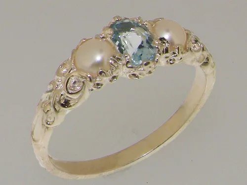 Vista 2 de Anillo de plata de ley 925 auténtica aguamarina y perla cultivada para mujer