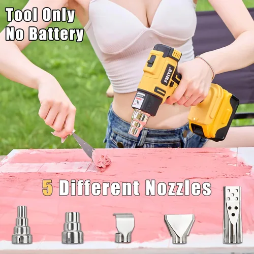 Vista 5 de Pistola de Calor Inalámbrica para Batería Dewalt 20v, Pistola de Aire Caliente de Soldadura de Calentamiento Rápido 350W, Configuración de 2