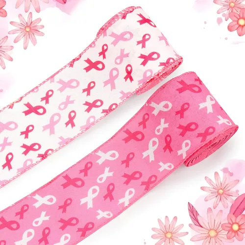 Vista 6 de Threetols 2 rollos de cintas de 10 yardas con alambre para concientización sobre el cáncer de mama, cinta de concientización de leopardo rosa